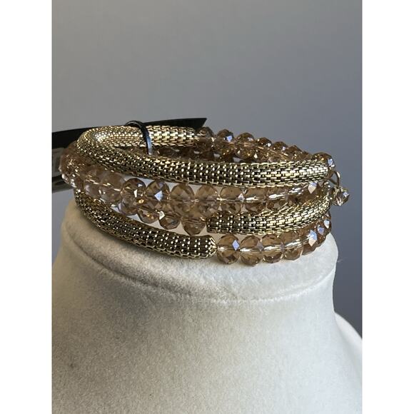 Unbranded Jewelry - NEW Sapphire Cracker Barrel Champagne Faceted Glass Wire Bracelet Gold